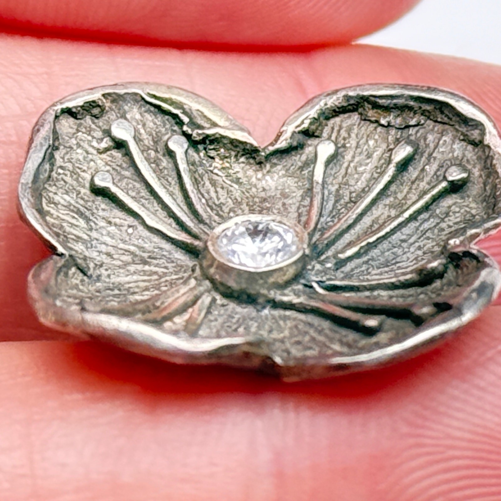Vintage Brutalist Poppy Flower Sterling Silver Pendant
