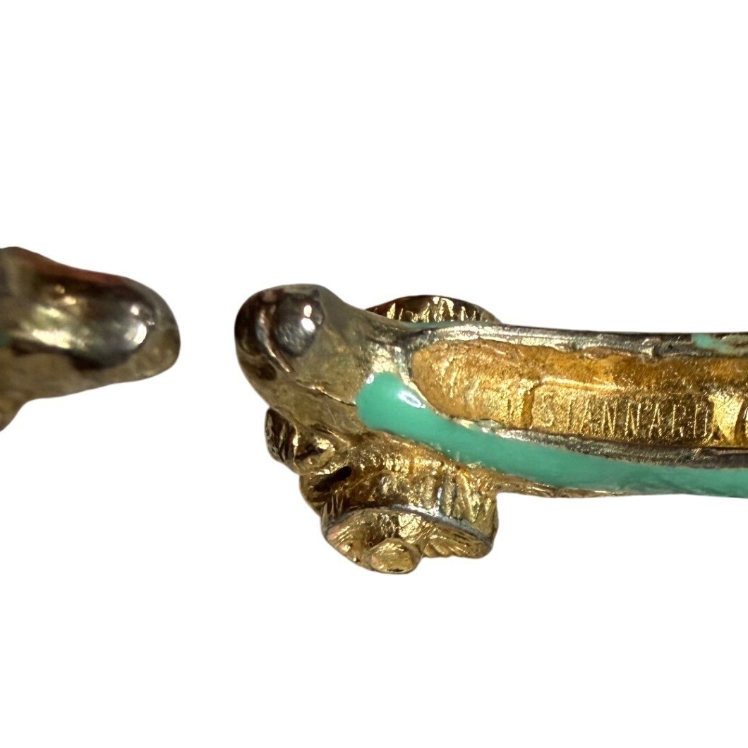 Vintage Donald Stannard Enamel Double Ram Head Hinge Bangle Bracelet