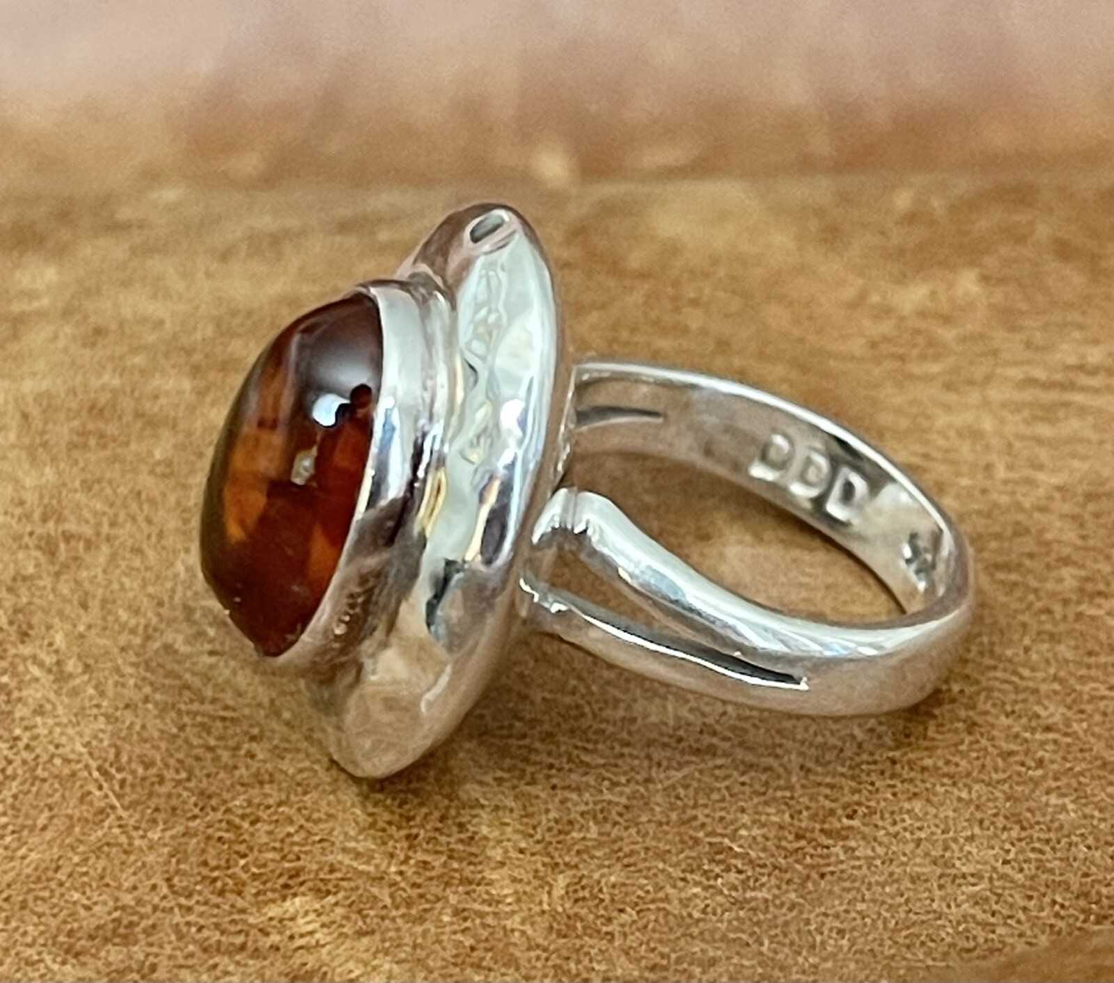 Mexican Designer Dominique Dinouart DDD Sterling Honey Amber Band Ring Size 6.25