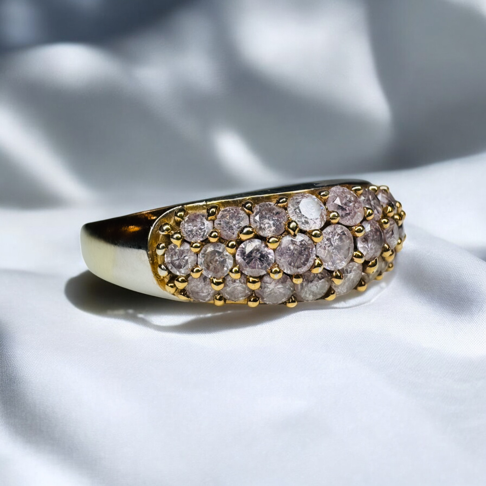 10K Gold Natural Pink Diamond Ring 1CTTW Cluster Band Row Ring Size 9 -4.2g