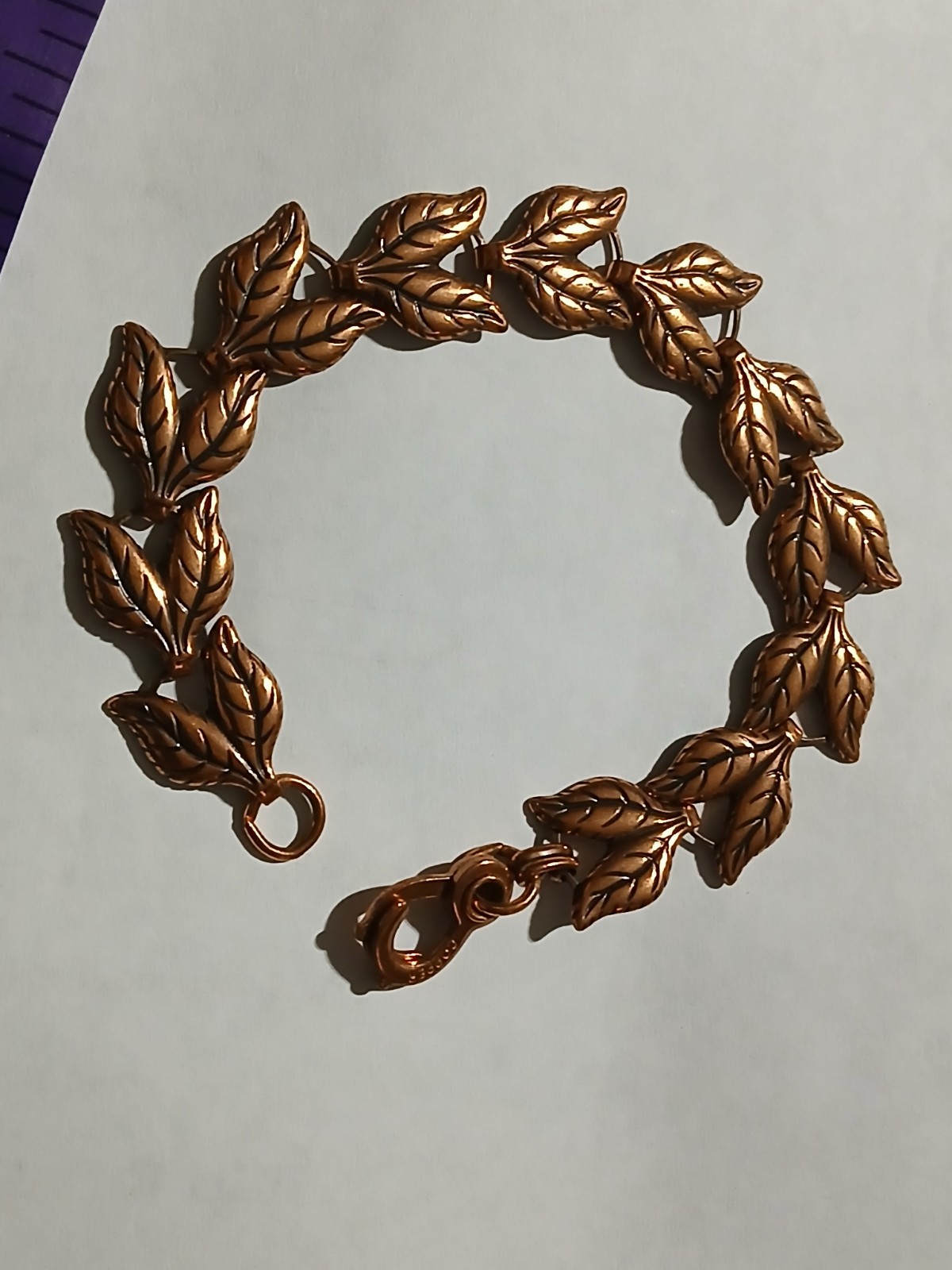 Vtg Unmarked Stamped Copper Double Leaf 8″ Link Bracelet With Sister Clasp