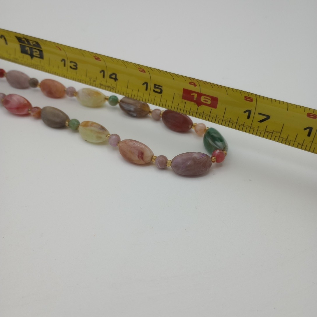 Vintage Multicolor Pastel Multi Color Gold Tone Spacer Bead Necklace 16.75 Inch