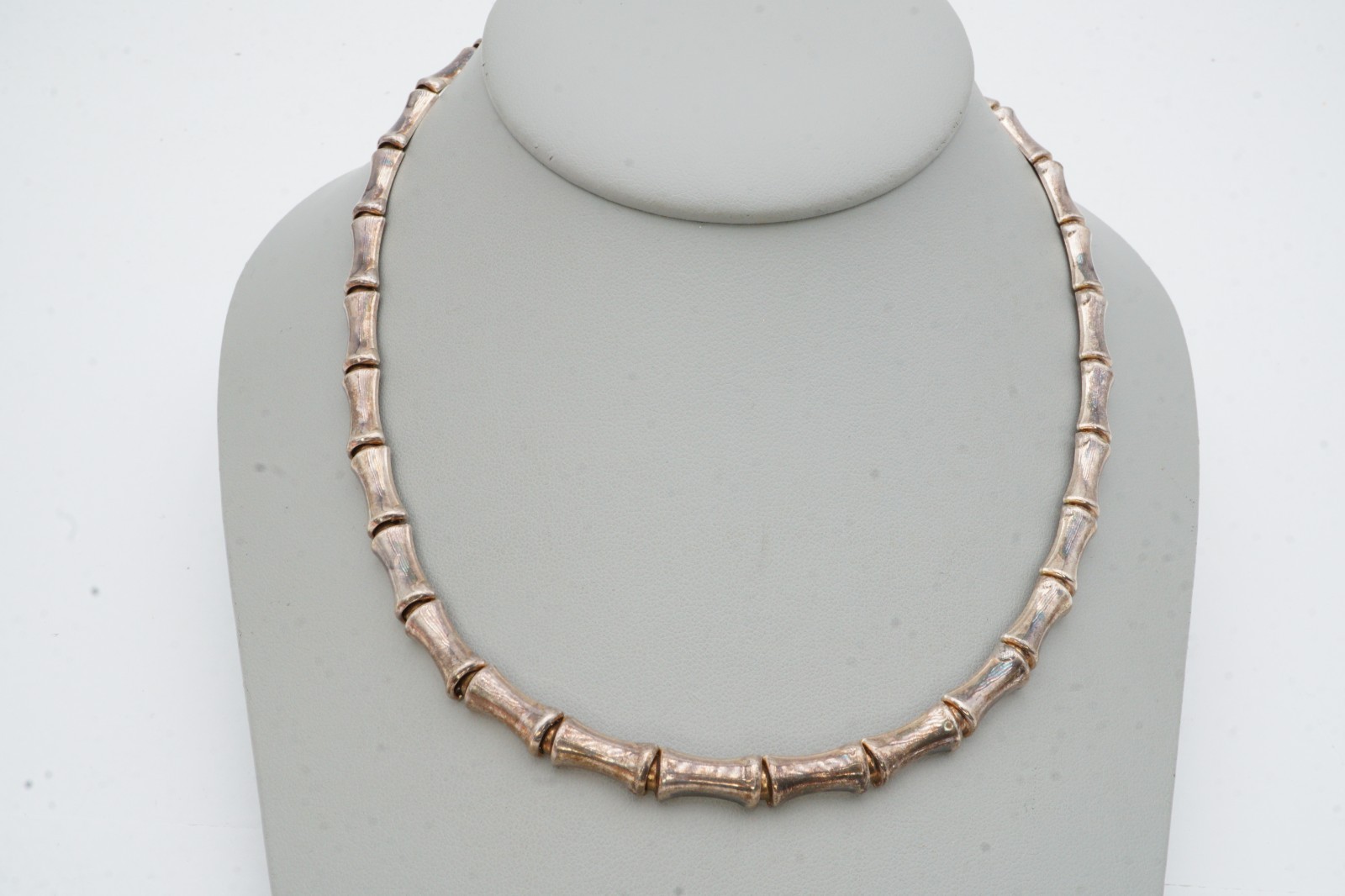 Vintage Sterling Silver 925 Bamboo Necklace 16″