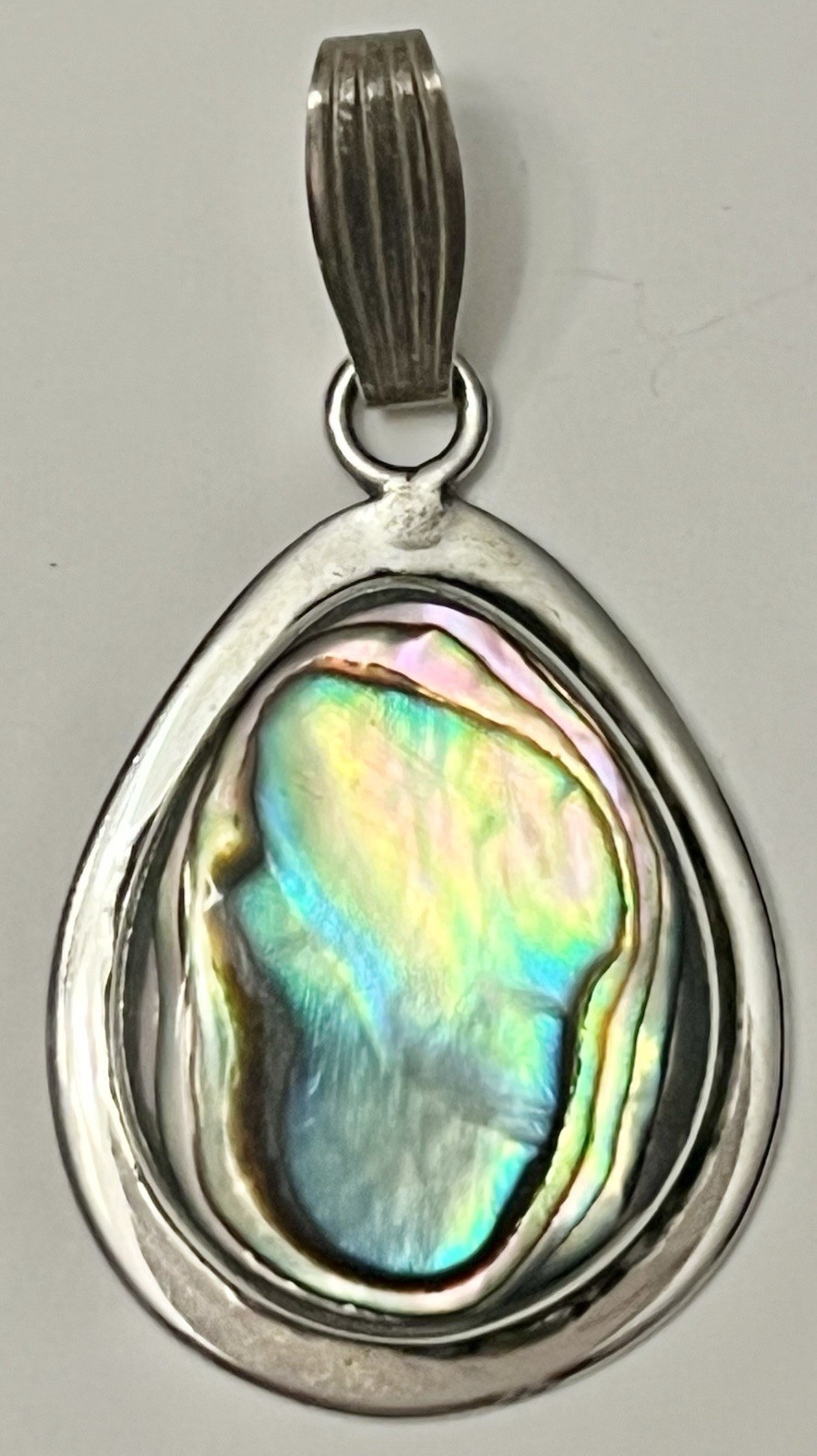 VTG Sterling Silver MEXICO ATI Abalone Inlay Teardrop Pendant