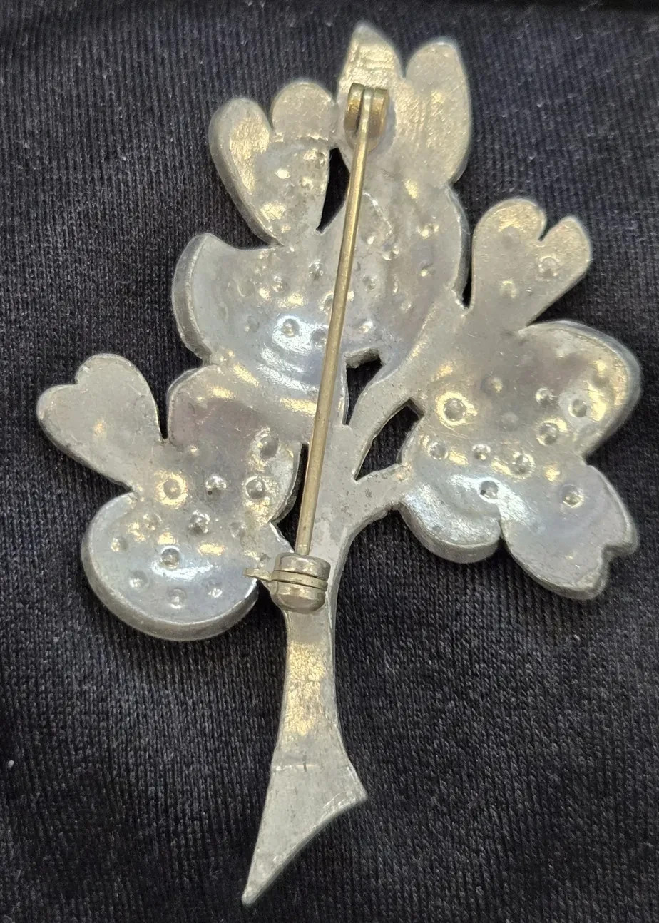 Vintage 1930s 40s Rhinestone Floral Bouquet Brooch Pot Metal Pavé Pin