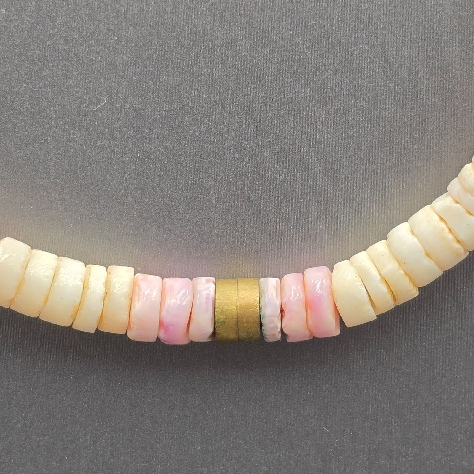 Vintage White Pink Puka Shell Choker Necklace 14″ Surfer Boho Authentic
