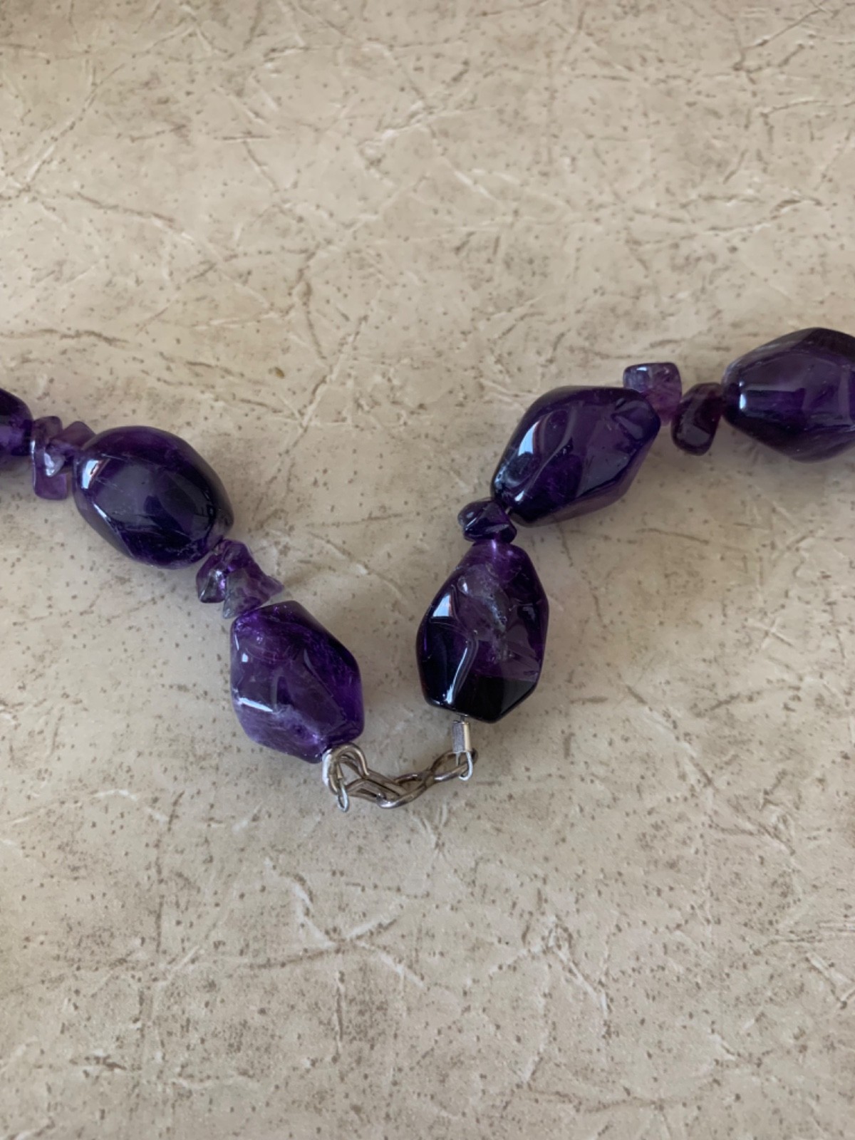 Vintage Chunky Amethyst Bead Necklace Wire Strung 22 Inches