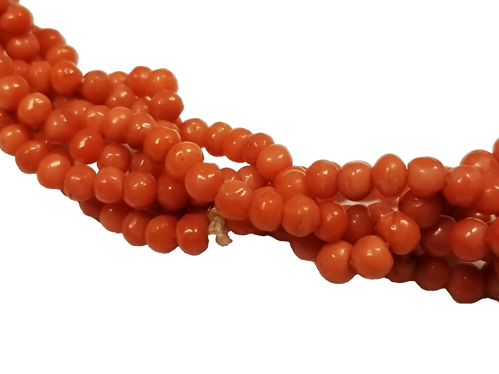 VERY EARLY Signed HASKELL Genuine Coral 4mm Bead Link Necklace 16.5″ x 3/4″