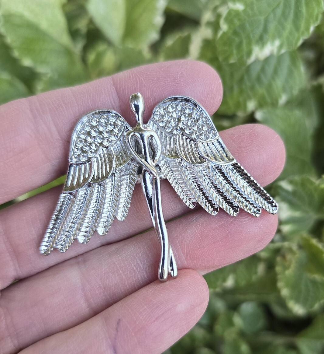 Silver Angel MAGNETIC Brooch. Angel jewelry. Christmas pin. Remembrance gift.