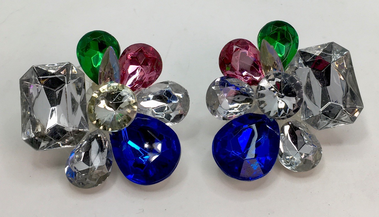 1980’s Colorful Faceted Faux Crystal Acrylic Earrings