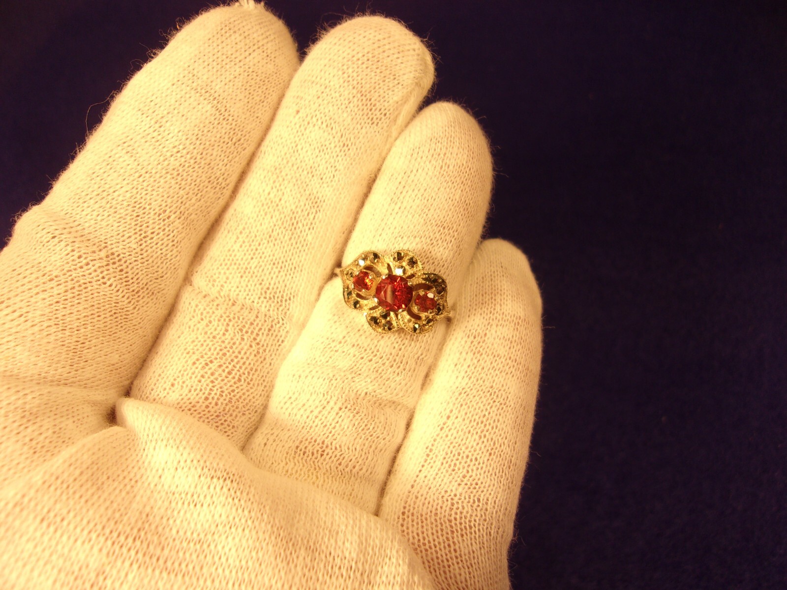 #4 of 6, SUPERB OLDER VTG LADY’S STERLING SLVER, ORANGE GARNET & MARCASITE RING