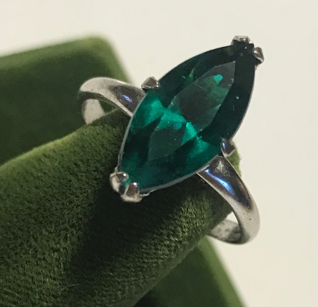 Vintage Stamped Sterling Silver & Sim. Emerald Ring Sz 6.5 Vargas May Birthstone