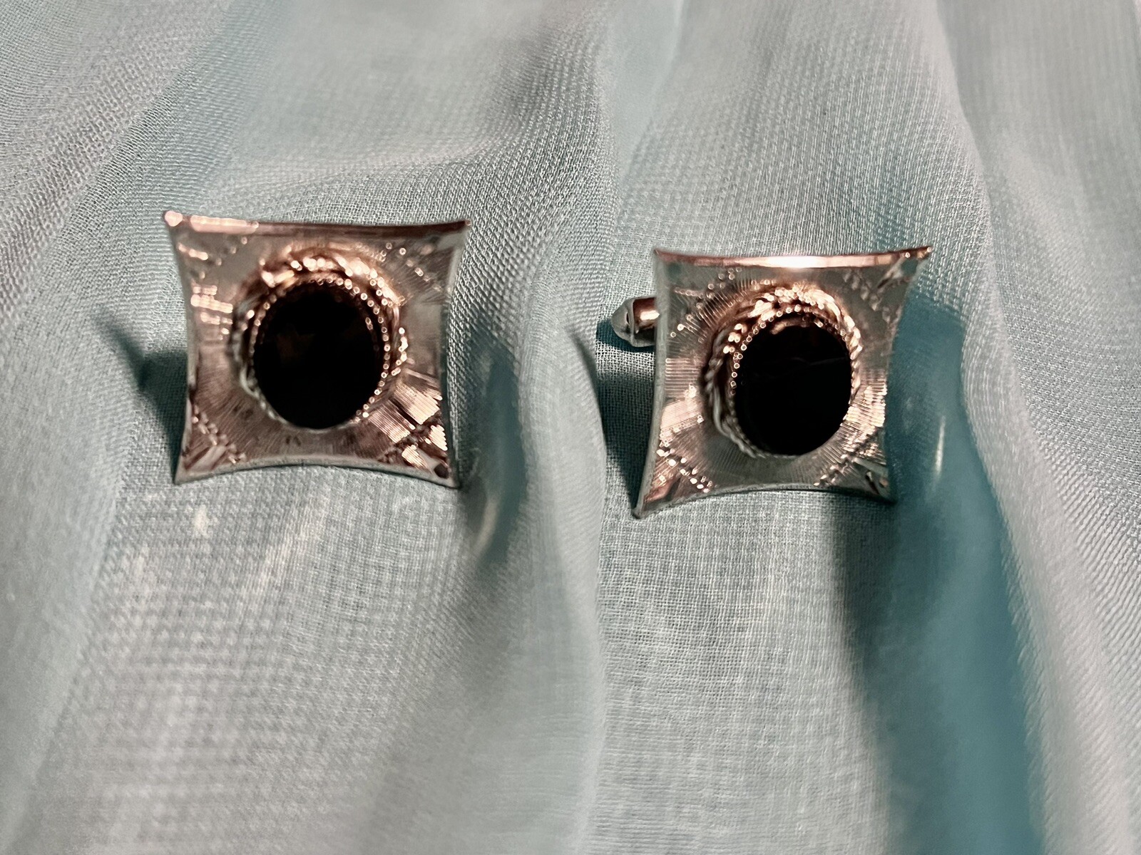 Vintage Sterling Silver Hadley Onyx Cufflinks