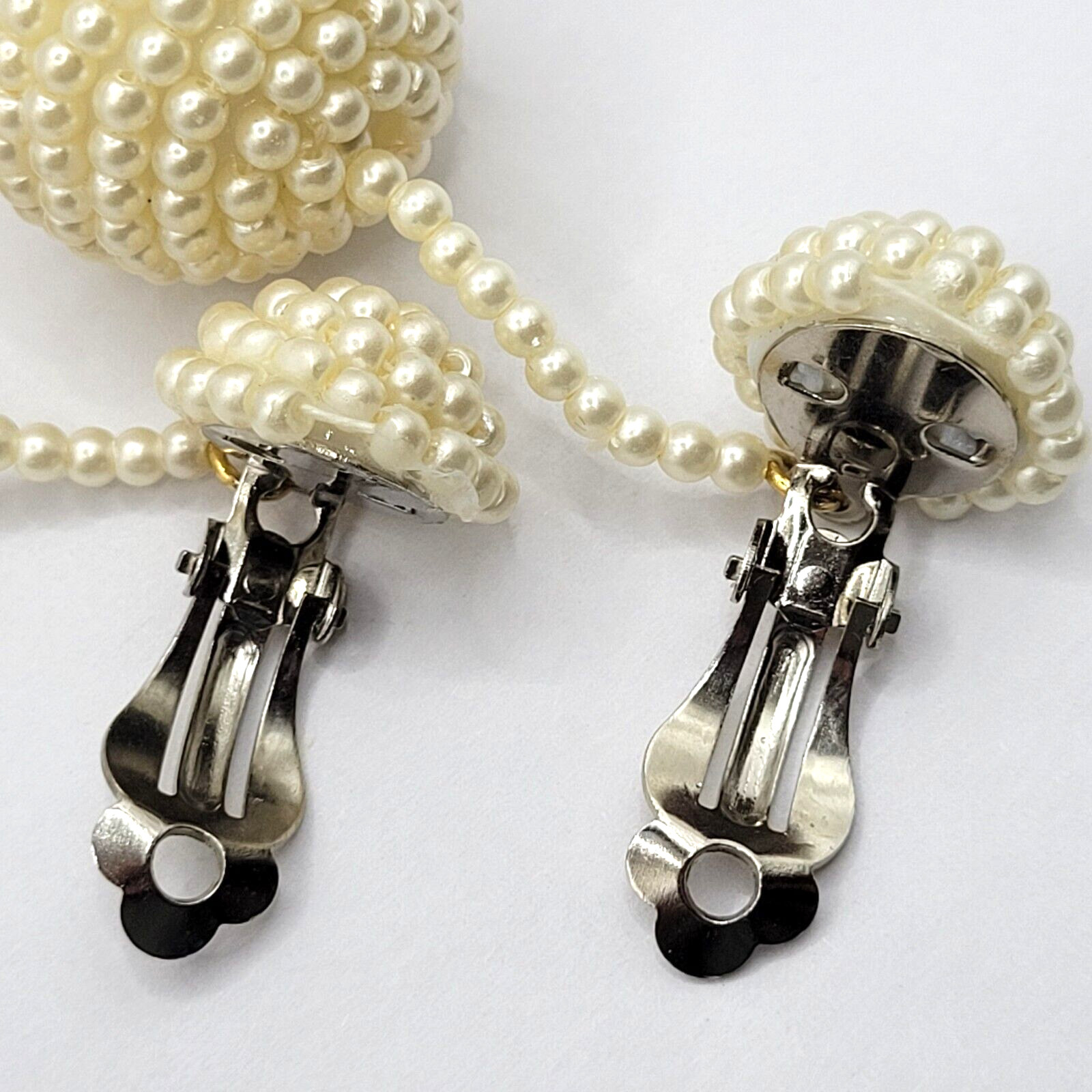 Unique Ball Drop Dangle with Faux Pearl Long Beaded Costume Clip On Earrings