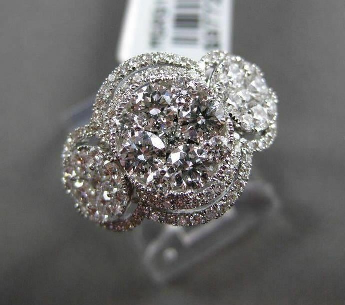 ESTATE LARGE 1.78CT DIAMOND 18KT WHITE GOLD HALO CLUSTER FUN RING E/F VS / VVS