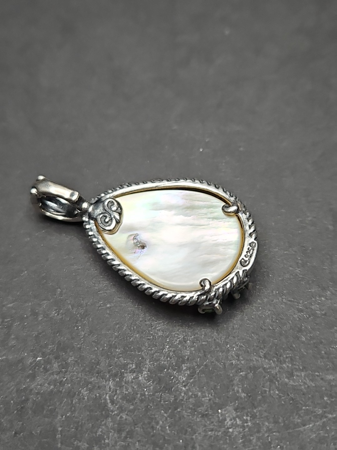 Carolyn Pollack Gold Mother of Pearl Multi Gemstone Flower Pendant 925 VINTAGE