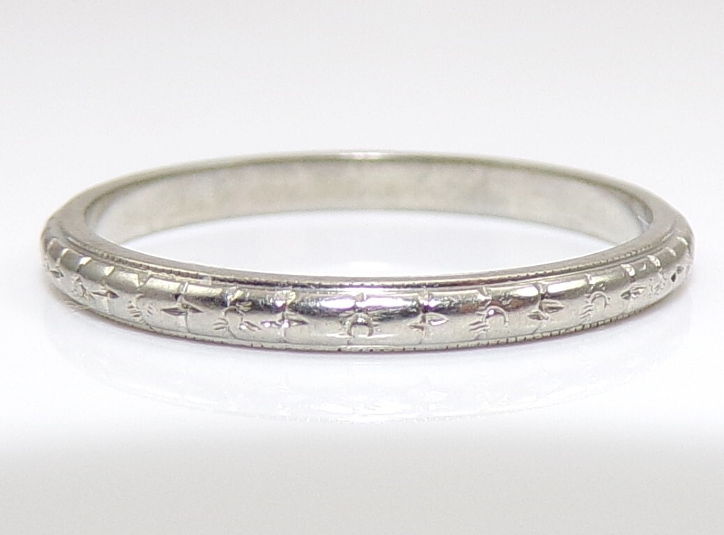 Vtg 18K White Gold Art Deco Orange Blossom Eternity Wedding Band Ring SZ 6.5 FZZ