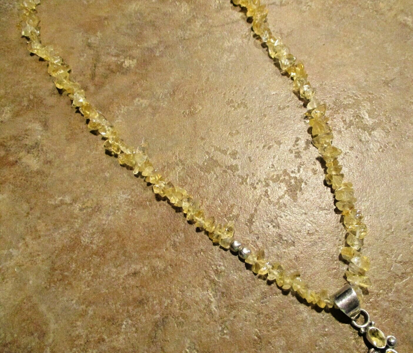 17″- 18″ FINE Vintage Southwestern Design Sterling Silver CITRINE Cross Necklace