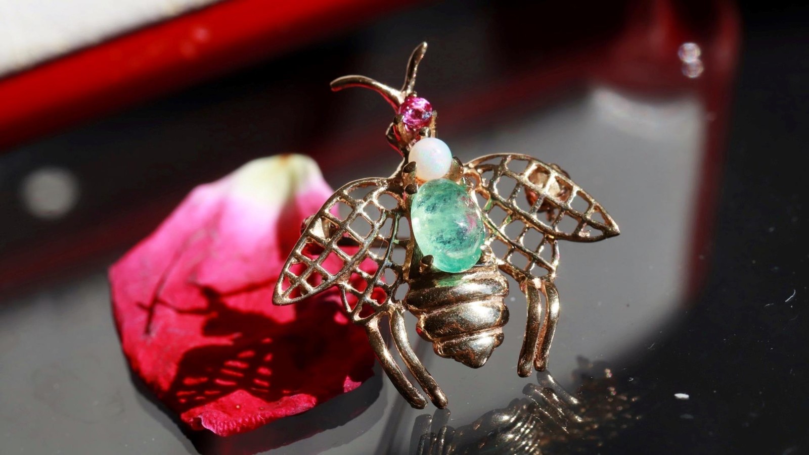 14k yellow gold brooch 0.90ct natural multi gemstone 0.97″ bee pin 2.24gr N3140