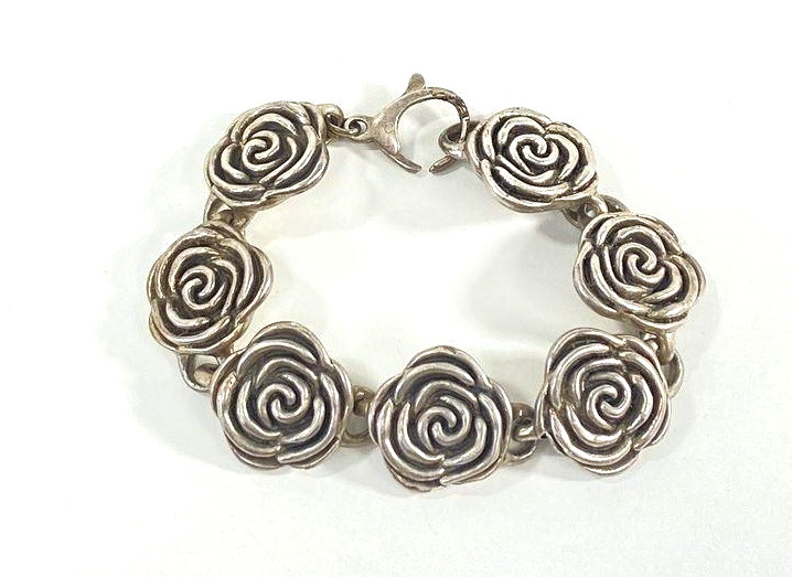 Vintage Sterling Silver 925 Women’s Jewelry Bracelet Roses 21.4 gr USA SELLER