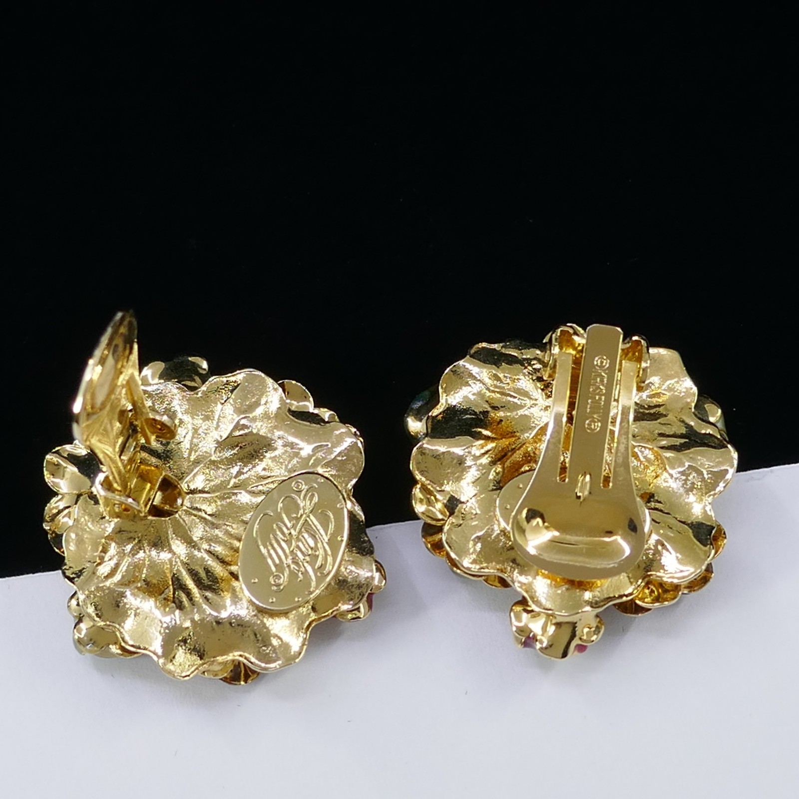 KIRKS FOLLY PASTEL CRYSTAL RHINESTONE ENAMEL FLOWER CLIP-ON EARRINGS FREE SHIP