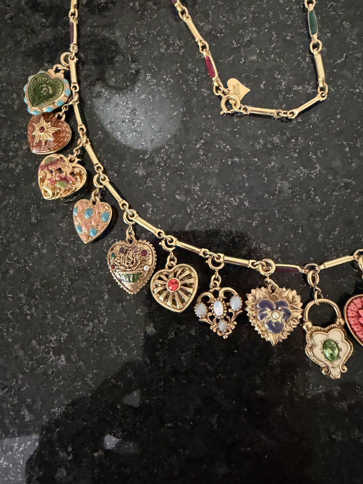 Joan Rivers hearts & flowers necklace 16 hearts charms