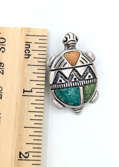 Vintage Turtle Pin CAROLYN POLLACK Sterling Turquoise Inlay Pendant