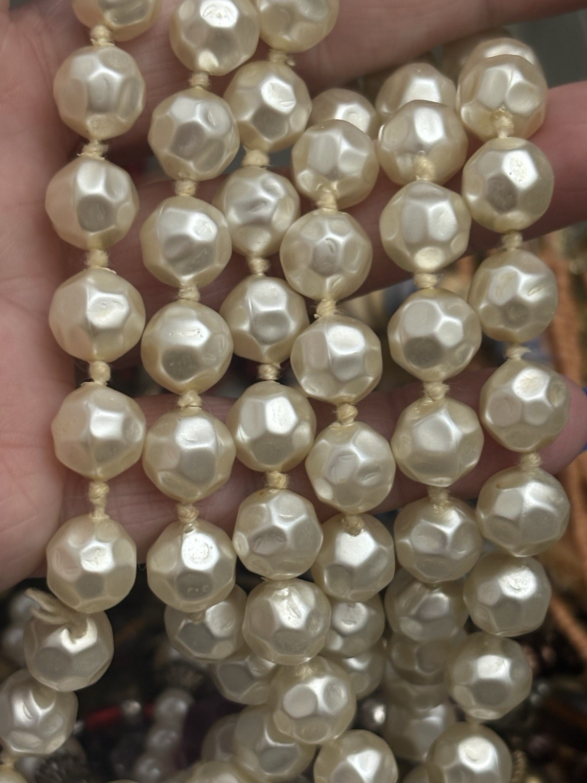 Elegant Faux Pearl Necklace Very Light Weight Single Strand 60”