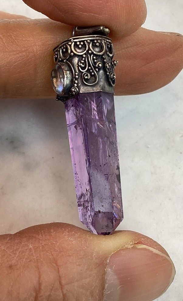 Vintage Sterling Silver Amethyst Rock Crystal Pendant