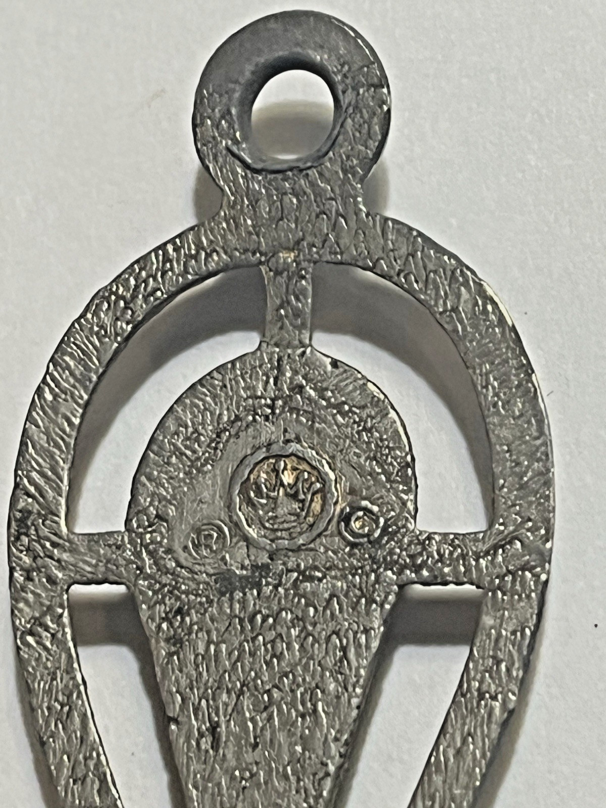 Vintage Egyptian Ankh Cross Pendant Pewter Gold Tone Inlay Symbol of Life