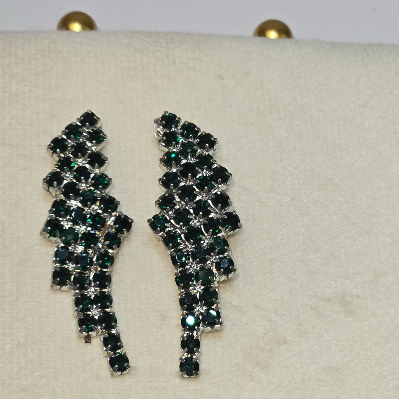 VTG Sterling Emerald Green Rhinestone Earrings Chandelier Waterfall Design 925
