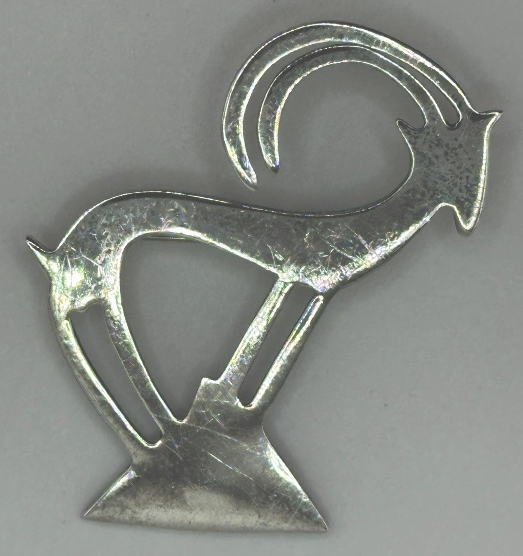 Anne Forbes Sterling Silver Mountain Goat Pin Brooch – Abstract Modern