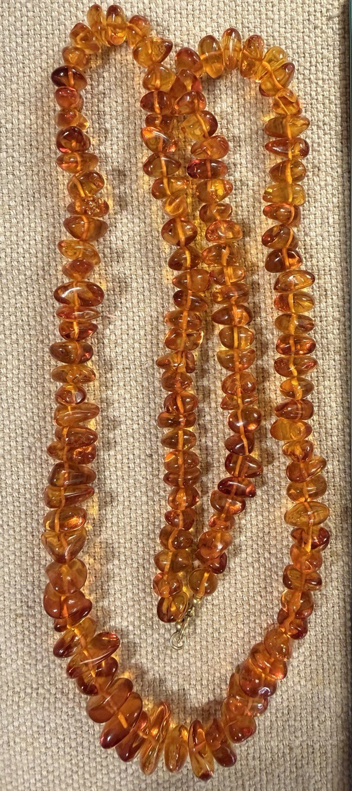 Vintage Graduated Baltic Amber Necklace Natural Honey Amber Nugget Beads 28”