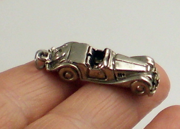 Vintage Sterling Silver Right Hand Drive Convertible Open Roadster Car Charm