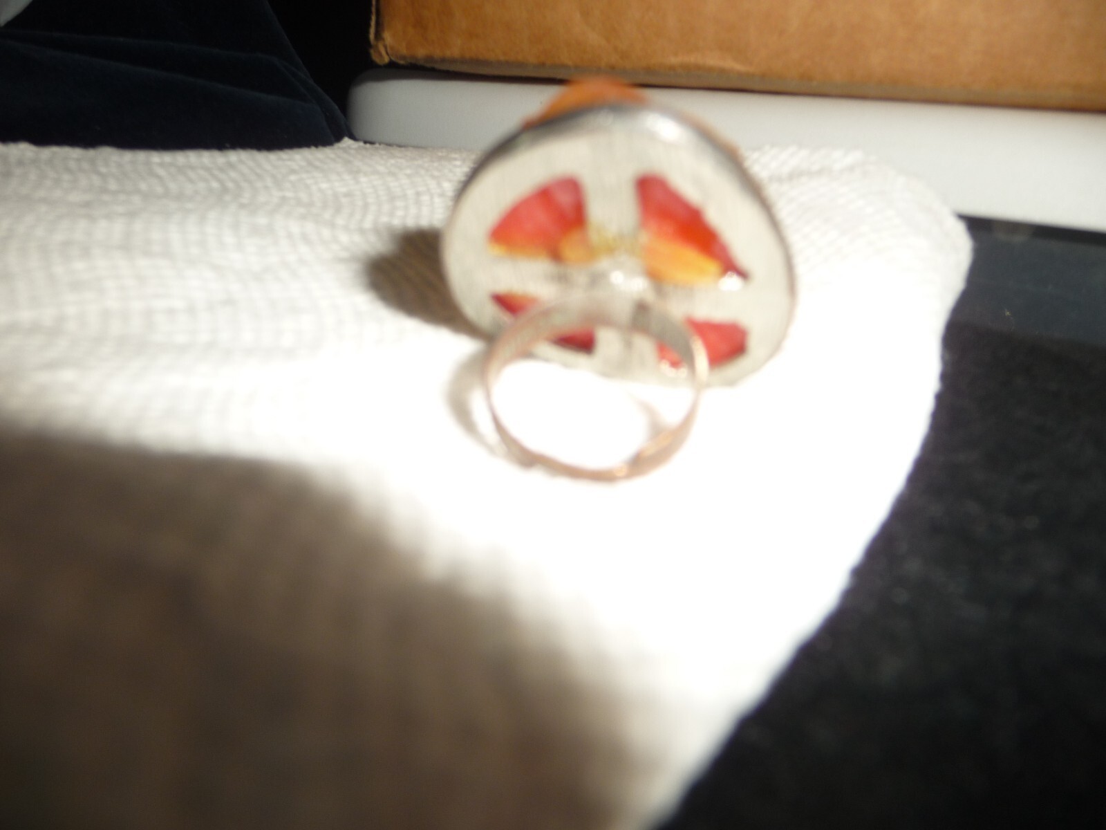 HUGH 1” X 1 1/4” RED CENTER STONE ASIS ADJUDTABLE SILVER TON SZ 5 RING #27/7 F