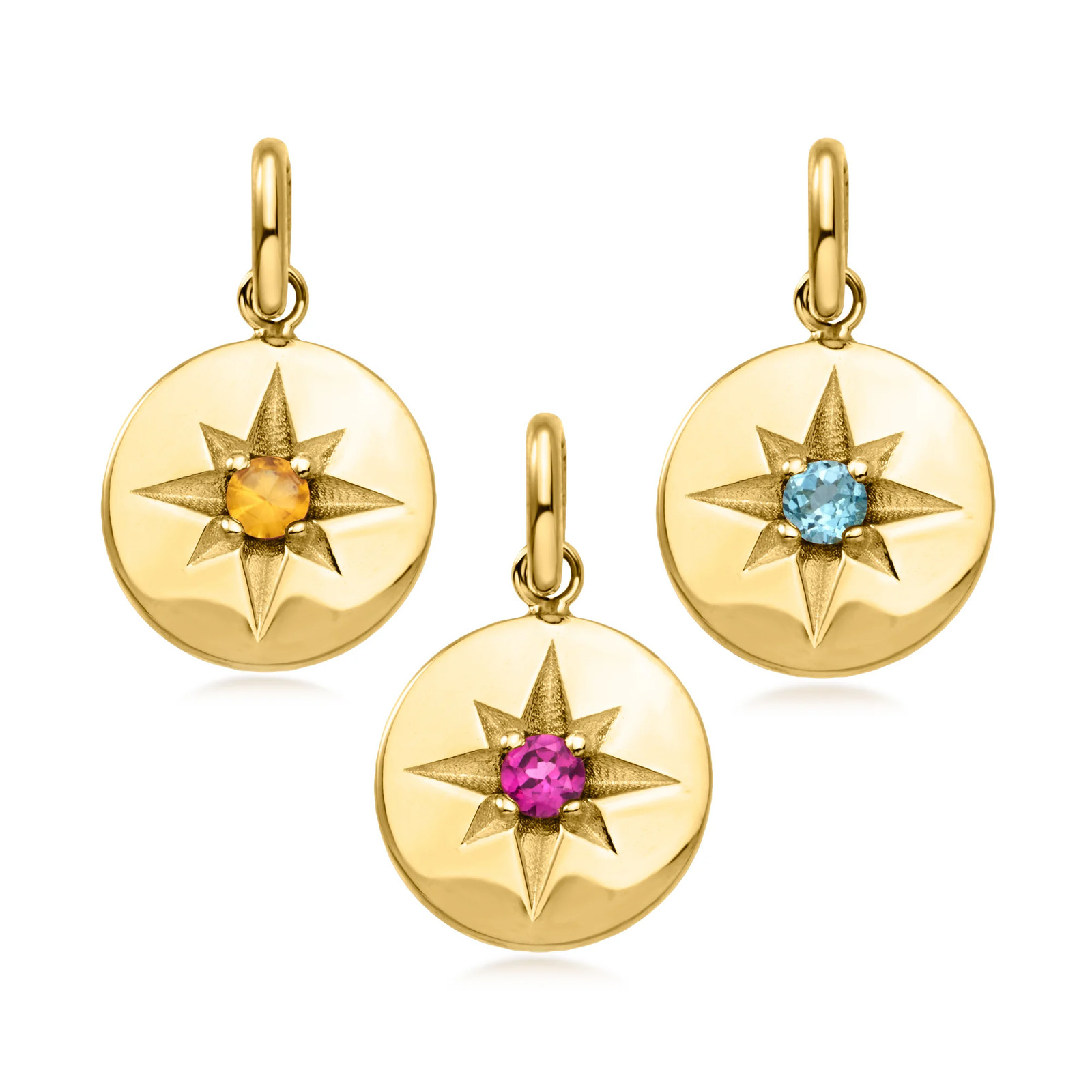 May/Lab-Grown Emerald – Italian Birthstone Starburst Charm in 10kt Yellow Gold