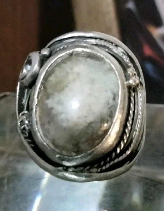 VTG Sterling Silver Arts & Crafts Ring Wire Rimmed Lodolite Phantom Quartz SZ10