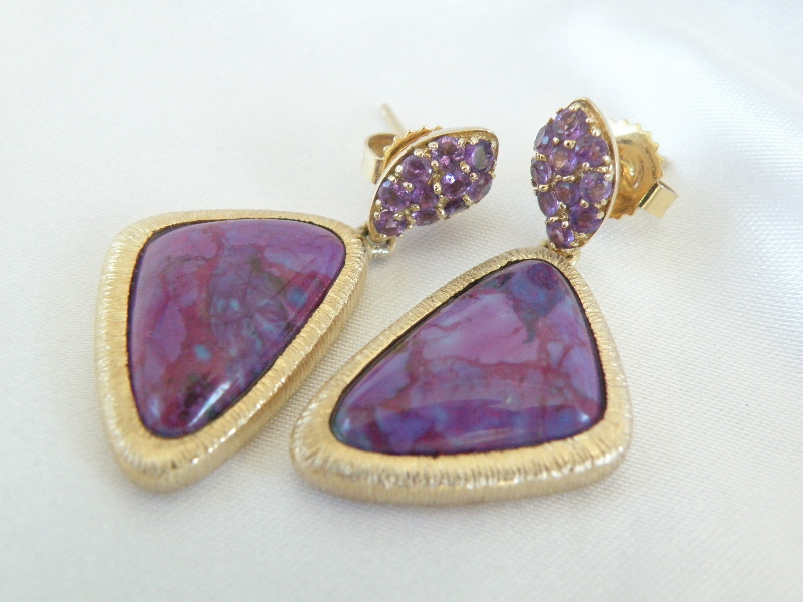 Gold on Sterling Silver 925 Purple Turquoise Amethyst Modern Dangle Earrings