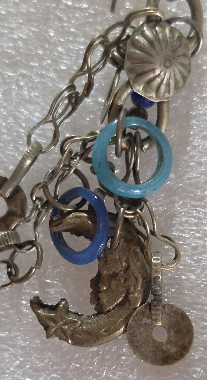 Vintage Folk Art Figural Charm Bracelet & Drop Dangle Pierced Earrings