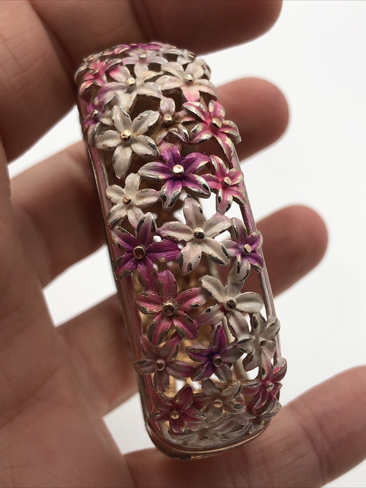 Vintage Floral Flower Pastel Enamel Pink Purple White Earring Bracelet Set