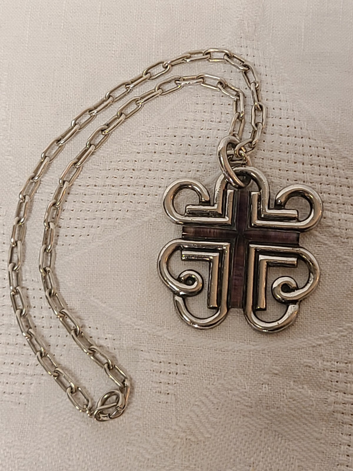 “AMETHYST WIRE CROSS”BY WILLIAM SPRATLING – SILVER PENDANT & NECKLACE -EXCELLENT