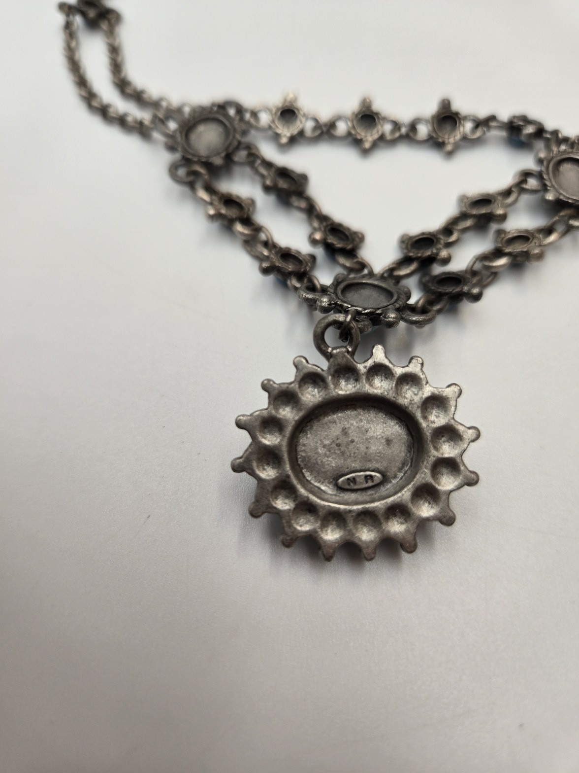 Vintage NR Silver Tone Faux Turquoise Bib Festoon Pendant Necklace festival boho
