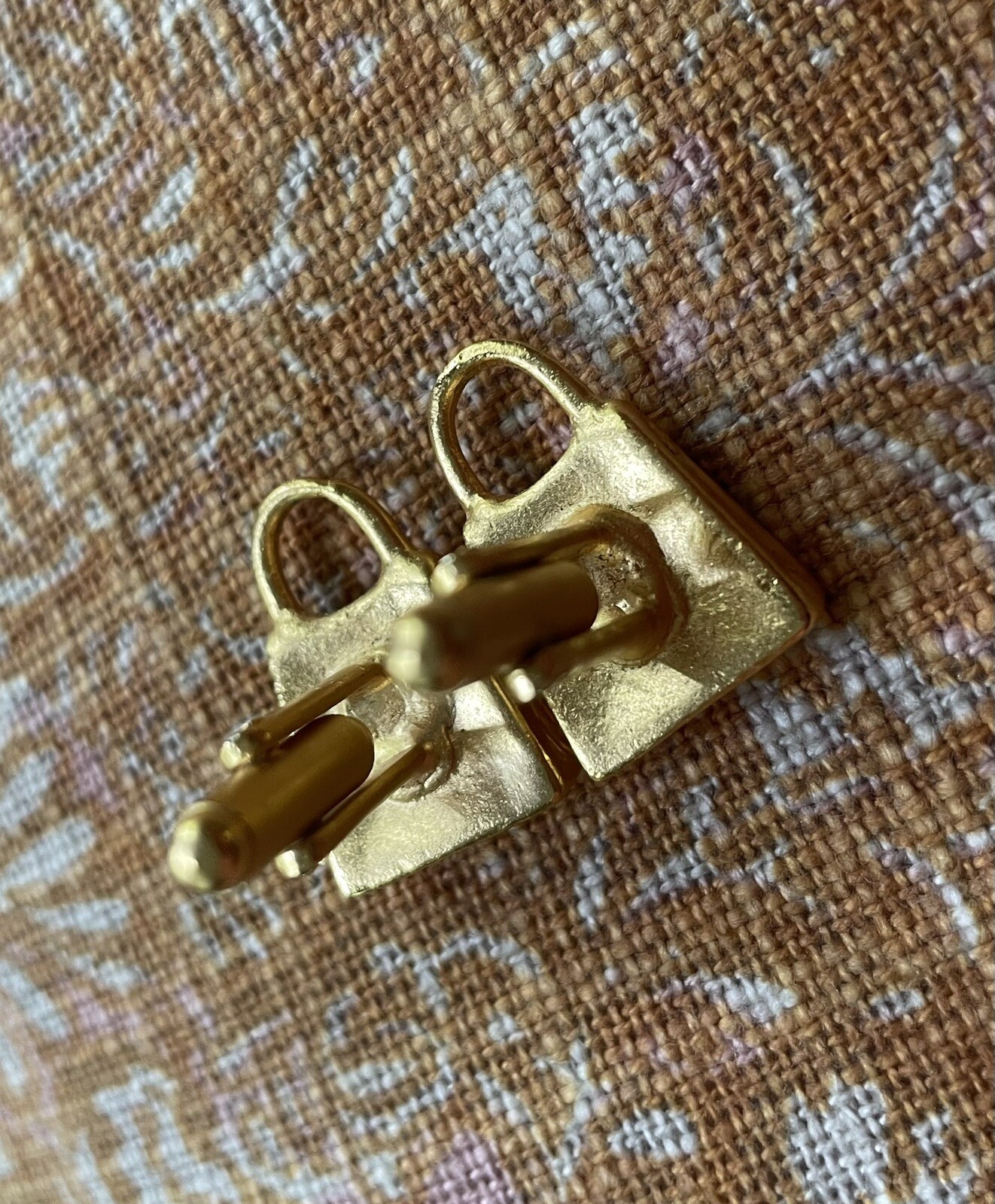 Gold Tone Cufflinks Womens Purse Handbag Shaped 3D About 1-inch Tall