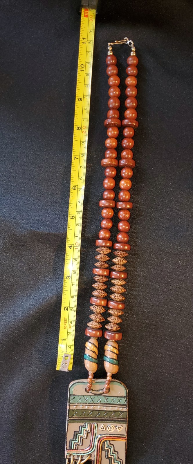 Vintage Southwest Wood and Ceramic Necklace Pendant
