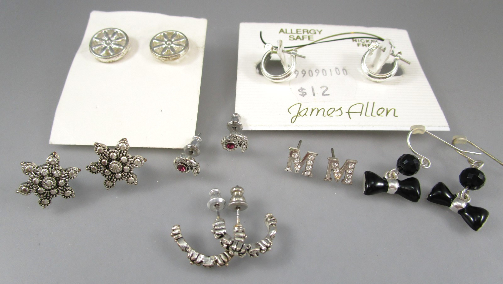 Vtg Mod Varying Silver tone Multi Styles LOT of 7 Post Pierced Earrings 151o