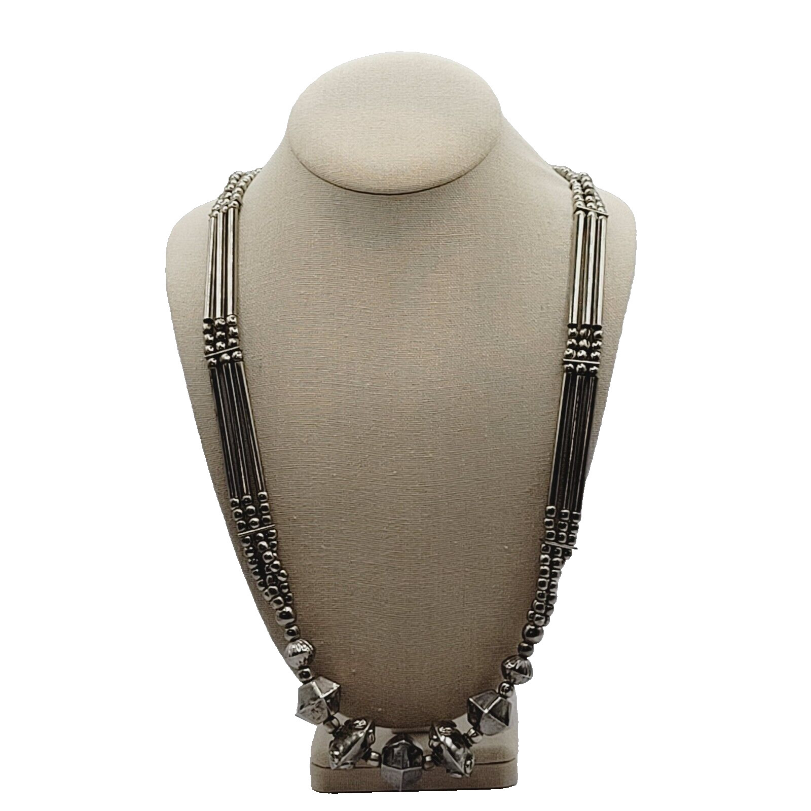 Unique Style Native Brutalist Industrial Silver Tone Metal Vtg Necklace 29 Inch