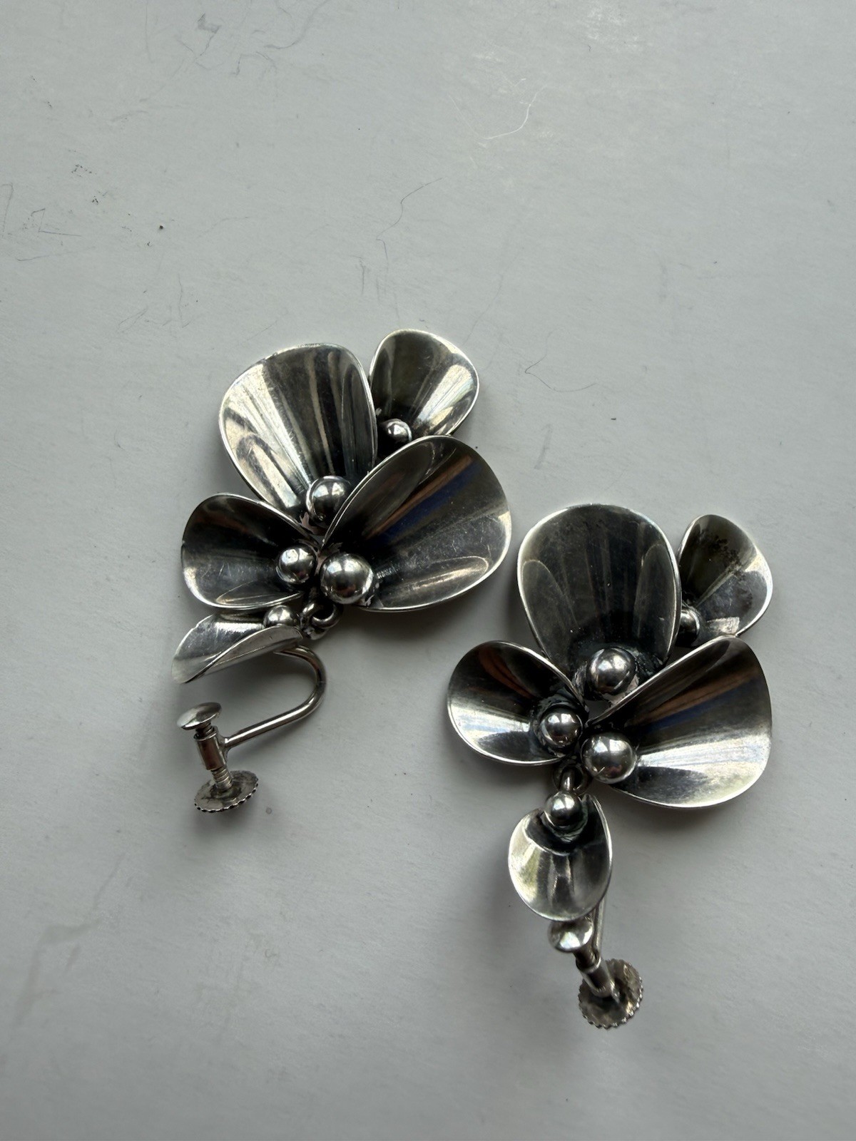STERLING SILVER N.E. FROM DENMARK EARRINGS SIGNED SCREWBACK VINTAGE