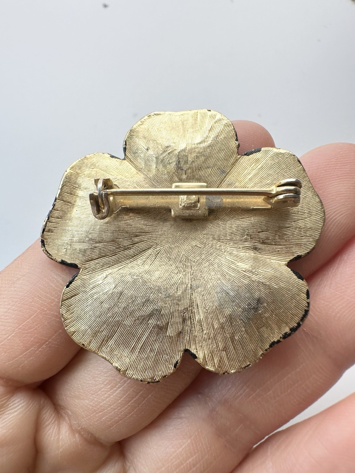 Vintage Red Poppy Flower Brooch Pin Gold Tone