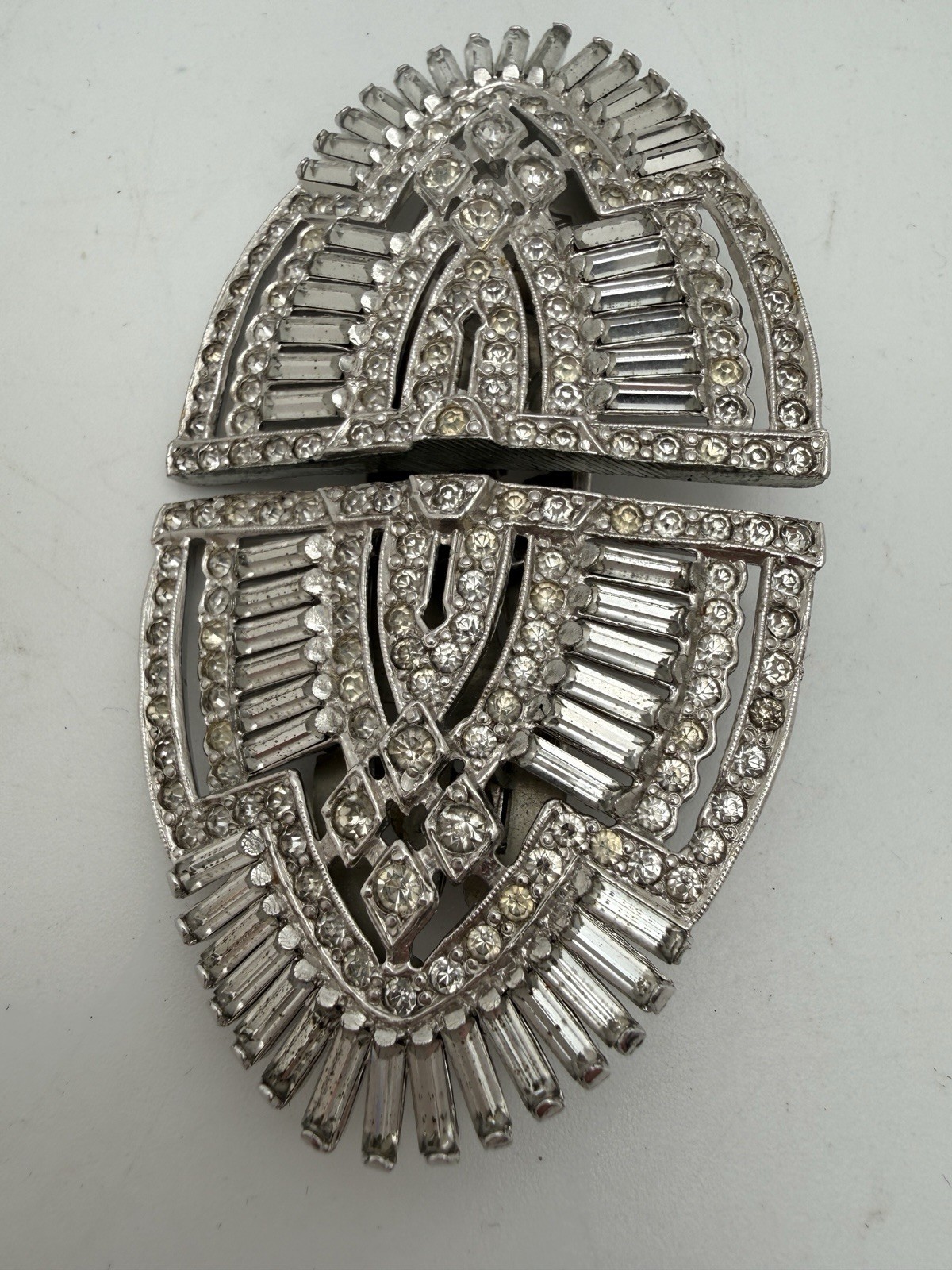 Vintage Art Deco Rhinestone Brooch Dress Clip Mechanism Pat 2161668
