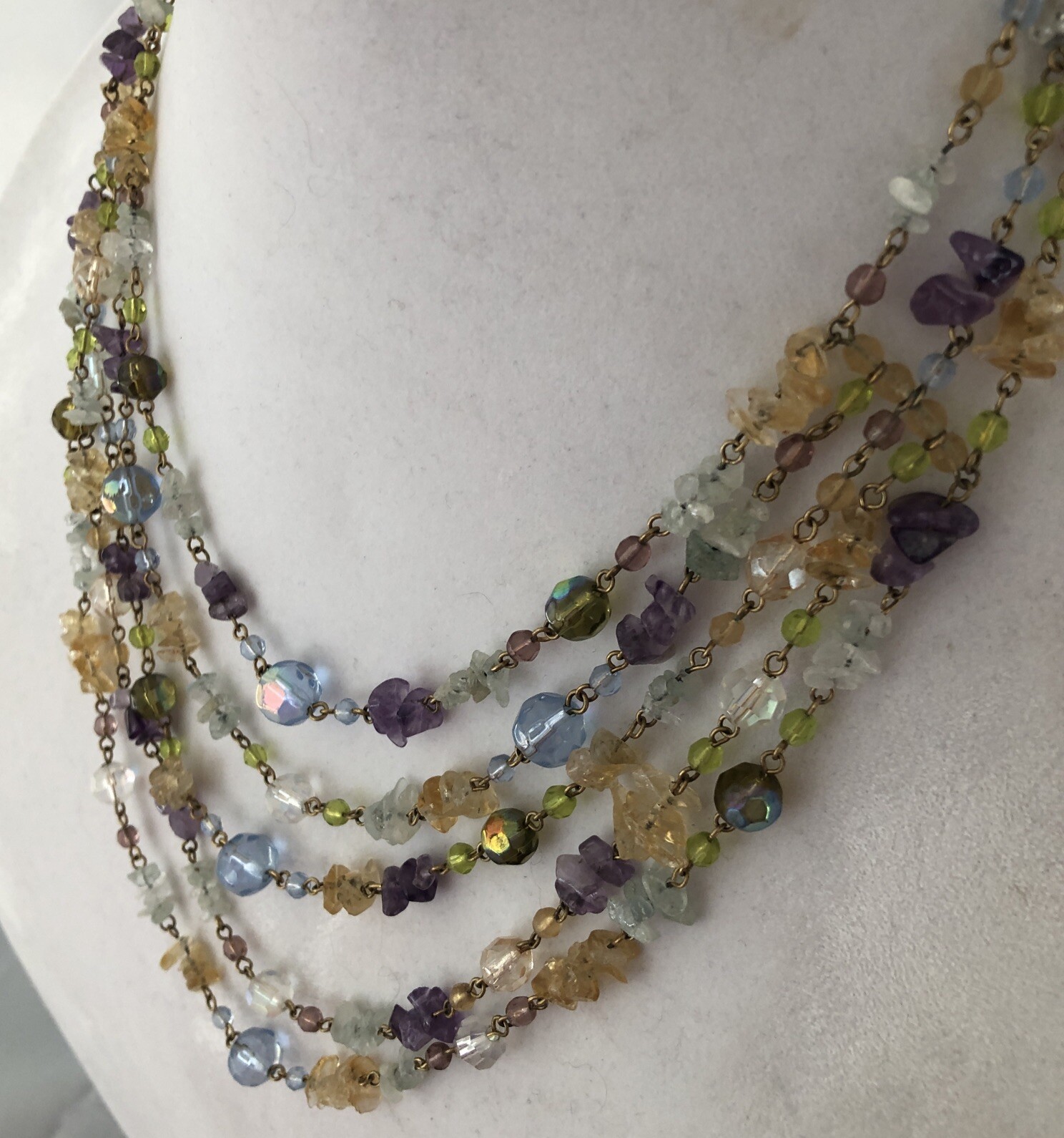 Joan Rivers Signed Multicolor Colorful Gemstones Cluster Necklace 19″  Gold Tone